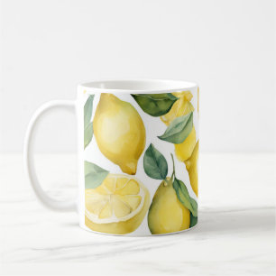 Taza De Café Watercolor Lemon Garden White