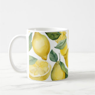 Taza De Café Watercolor Lemon Garden White