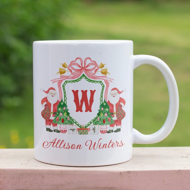Taza De Café Watercolor Monogram Initial Santa Crest (Subido por el creador)