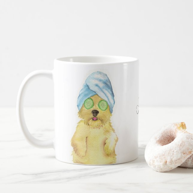 Taza De Café Watercolor Morkie Poo Spa Day Pet Portrait Mug (Con donut)