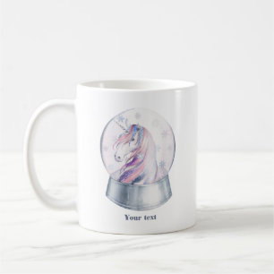 Taza De Café Watercolor Navidades Unicorn Snow Globe