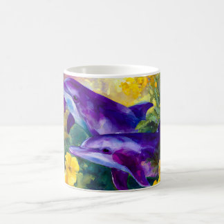 Taza De Café Watercolor Ocean Dolphins Tropical Flowers