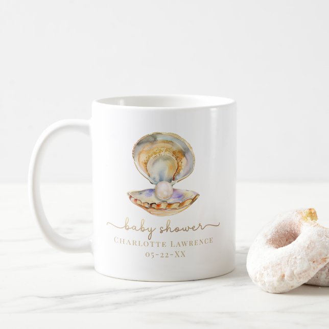 Taza De Café Watercolor Ocean Little Pearl Baby Shower (Con donut)