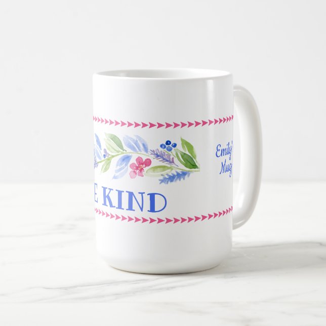 Taza De Café Watercolor Pastel Floral BE KIND (Anverso derecho)