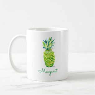 Taza De Café Watercolor Piña Original Art Boho Retro