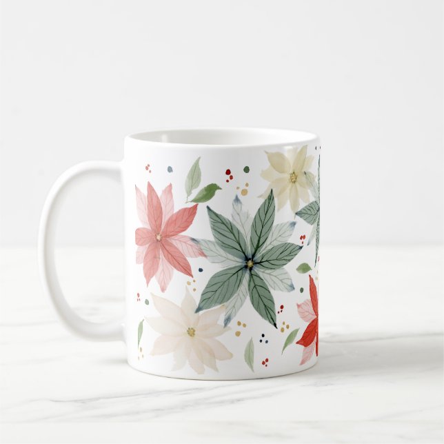 Taza De Café Watercolor Poinsettia Holiday (Izquierda)