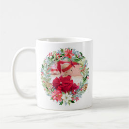 Taza De Café Watercolor Poinsettia Navidades Wreath Photo
