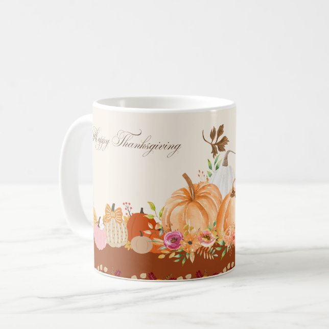 Taza De Café Watercolor Pumpkin Thanksgiving Mug Art (Anverso izquierdo)
