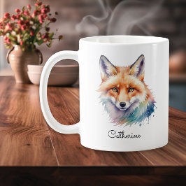 Taza De Café Watercolor Red Fox Wildlife Animal Personalized