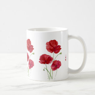 Taza De Café Watercolor Rojo Poppy Garden Flor Flor Arte floral