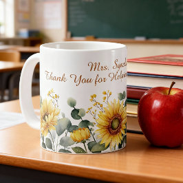 Taza De Café Watercolor Sunflower Teacher Appreciation Script