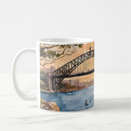 Taza De Café Watercolor Sunset: Brillante en el puerto de Sydne