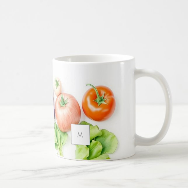 Taza De Café Watercolor vegetables veggie pattern monogrammed (Derecha)