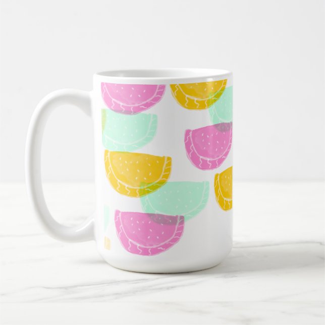 Taza De Café Watercolor Watermelon Pink Green Yellow Pattern (Izquierda)