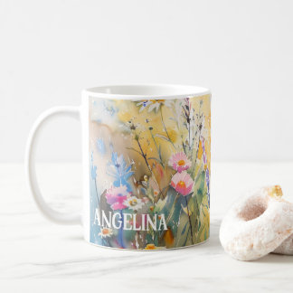 Taza De Café Watercolor Wildflowers Custom Name Mug
