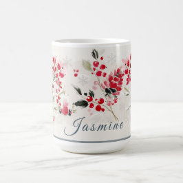 Taza De Café Watercolor Winter Berry Personalized