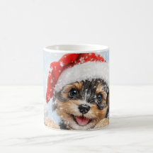 Watercolor Winter Wonderland Santa Puppy