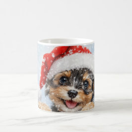 Taza De Café Watercolor Winter Wonderland Santa Puppy