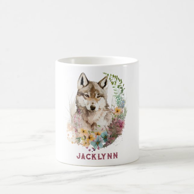 Taza De Café Watercolor Wolf Personalizado Coffee Mug (Centro)