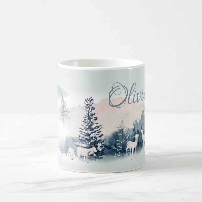 Taza De Café Watercolor Woodland Winter Goats (Centro)