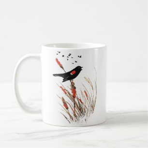 Taza De Café Watercolorred Red Wingbird Blackbird Bird Animal A