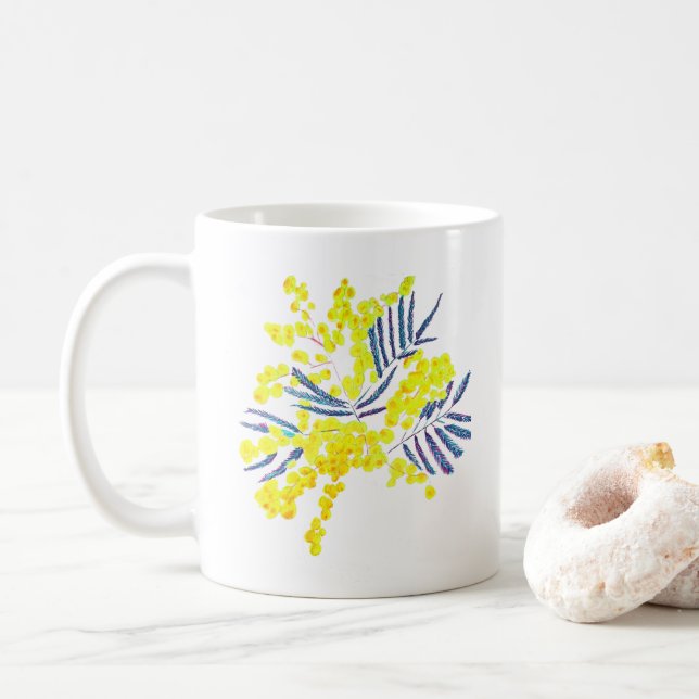 Taza De Café Wattle Mimosa flor amarilla Australia (Con donut)