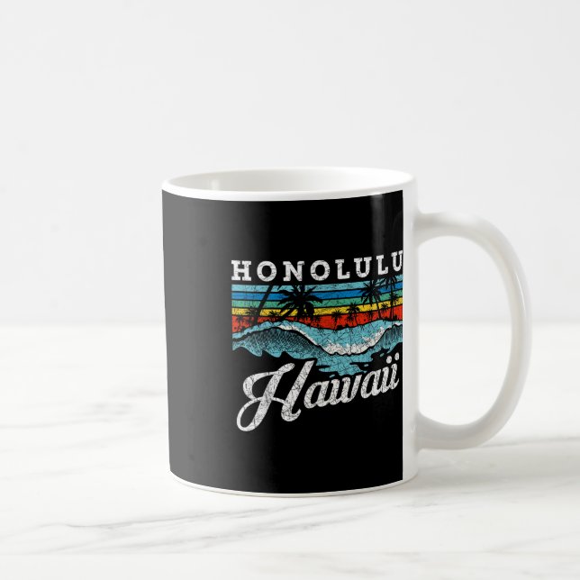 Taza De Café Waves Beach Honolulu Hawaii Summer Surfing Retro (Derecha)