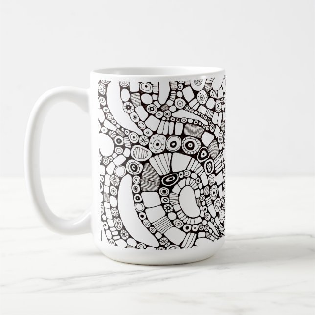 Taza De Café Wavy Bendy Circles Square Abstract Line Drawing (Izquierda)