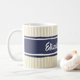 Taza De Café Wavy Painterly Stripes Naval y Crema con Nombre