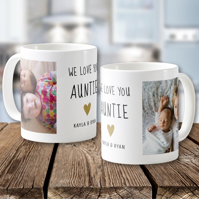 Taza De Café We Love You Auntie Gold Heart 2 Photo Collage   (Subido por el creador)