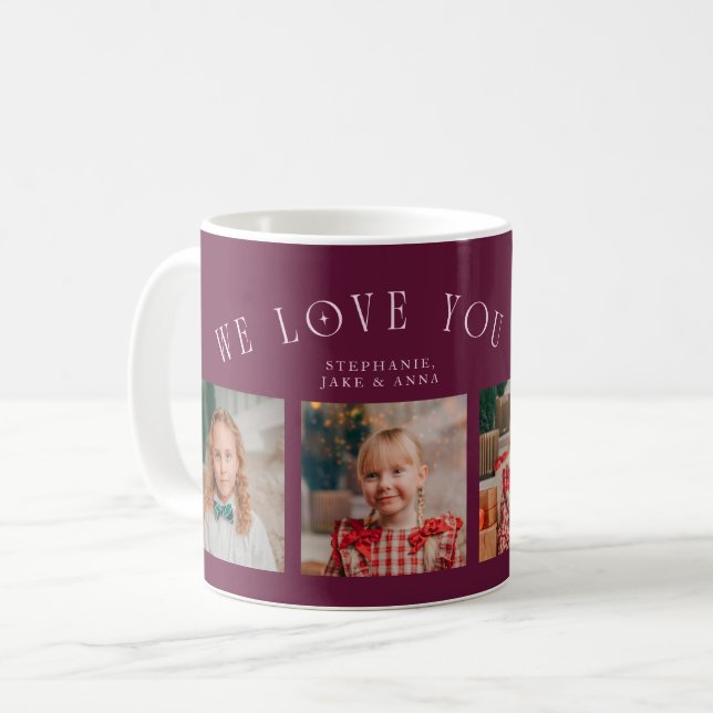 Taza De Café We Love You Grandma 4-Photo Cranberry (Anverso izquierdo)