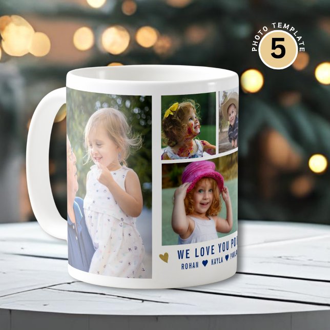 Taza De Café We Love You Pop Grandkids Names 5 Photo Collage    (Subido por el creador)