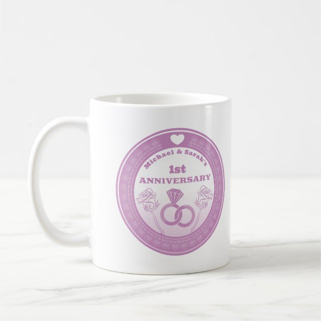 Taza De Café Wedding anniversary Lace look change the year (Izquierda)