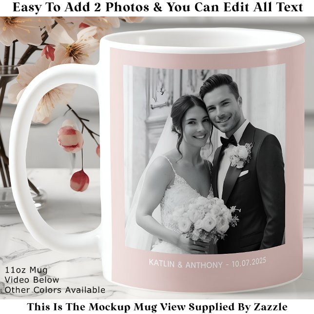 Taza De Café Wedding Black & White Photos Blush Pink (Subido por el creador)