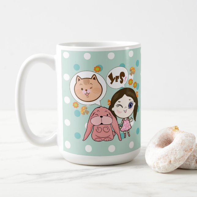 Taza De Café wee y sus amigos - gato y conejo (Con donut)