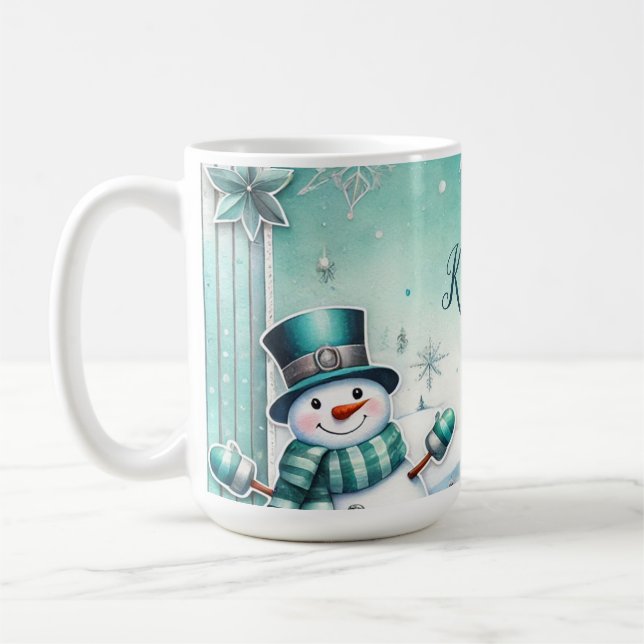 Taza De Café  Weihnachten: Schneemänner türkise (Izquierda)