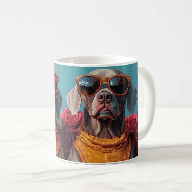 Taza De Café Weimaraner con El día de San Valentín de Rosas del (Anverso derecho)