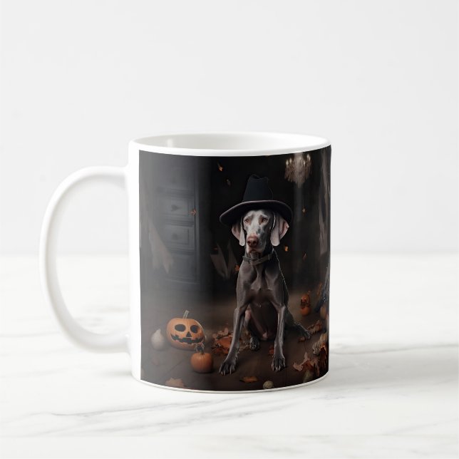 Taza De Café Weimaraner Pumpkins Halloween Scary (Izquierda)
