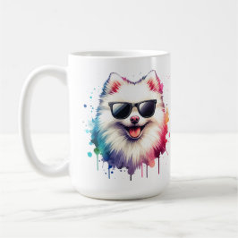 Taza De Café Weißer kleiner Spitz Hund mit Sonnenbrille