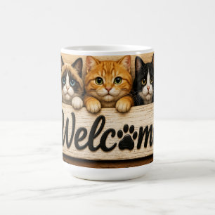 Taza De Café Welcome Cats Cute Trio of Kittens Rustic Farmhouse
