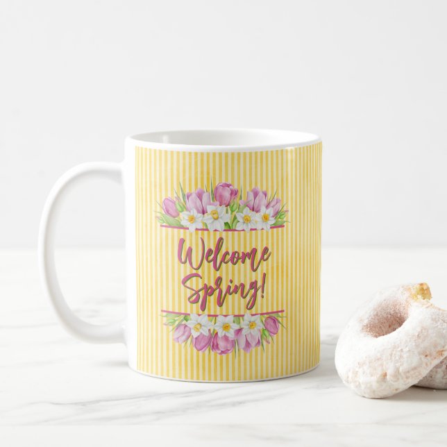 Taza De Café Welcome Spring Tulip and Daffodil (Con donut)