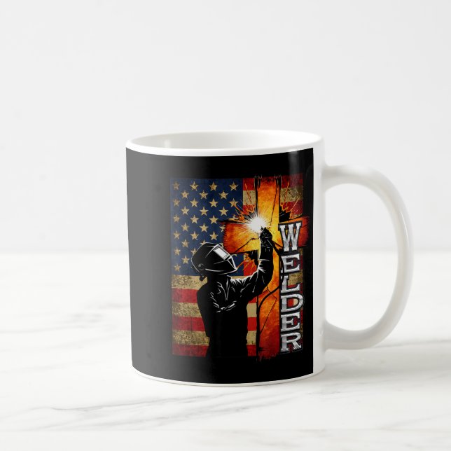 Taza De Café Welder American Flag Welding Faith Cross Christian (Derecha)