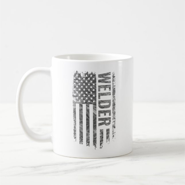 Taza De Café Welder USA Flag Distressed design (Izquierda)