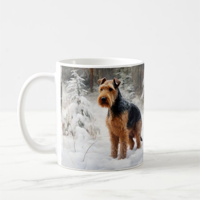Taza De Café Welsh Terrier deja que nieve Navidades (Izquierda)