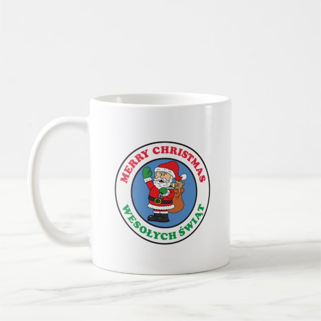 Taza De Café Wesolych Swiat Navidades polacos Santa Coffee Mug (Izquierda)