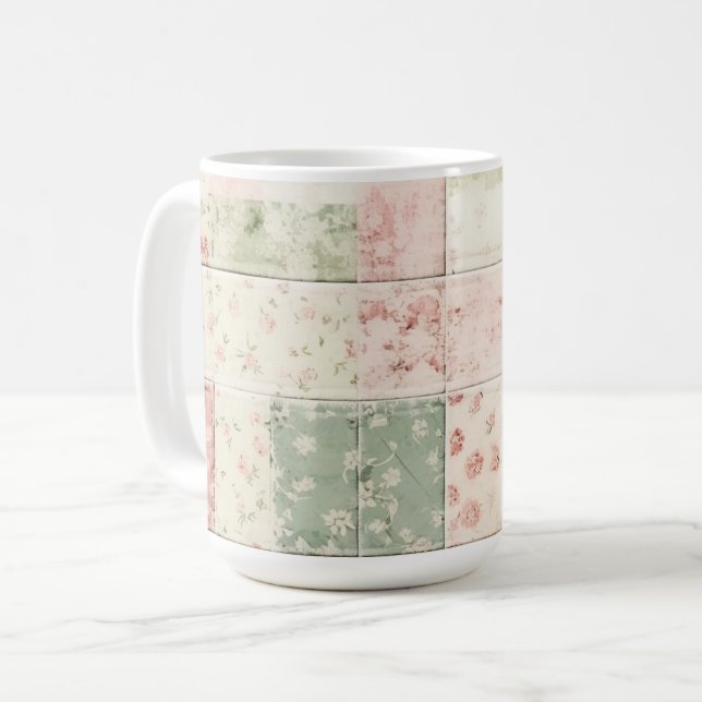 Taza De Café Western Farm Mint Pink Floral Quilt Patterns (Anverso izquierdo)