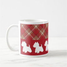 Westie Mug Diagonal Plaid Red Inferior Diseño