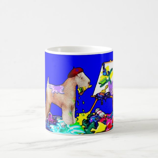 Taza De Café Wheaten Terrier: "The Painter" (Azul) (Centro)