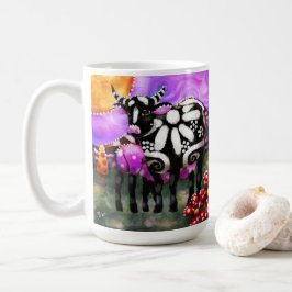 Taza De Café Whimsical Abstract Momma & Baby Cow Funky Farm