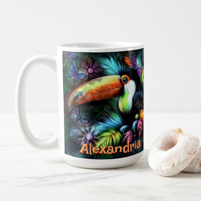 Taza De Café Whimsical Abstract Toucan Bird Personalized (Con donut)